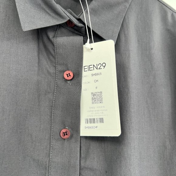 Eien29 Women's Simple Half Button Down Shirt Woven Polo Charcoal Gray One Size F - Picture 4 of 8